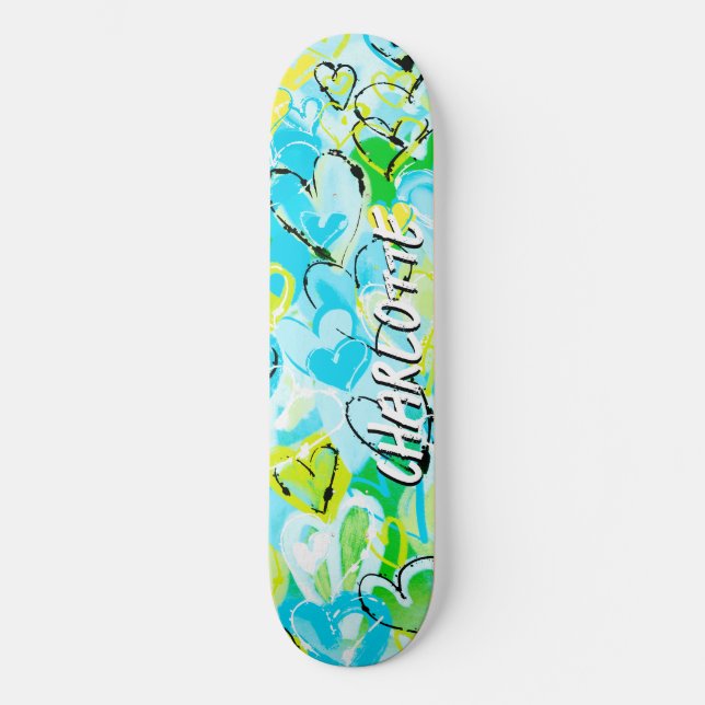 Skateboard Serenidad con la luz del sol: Corazones de graffit (Anverso)