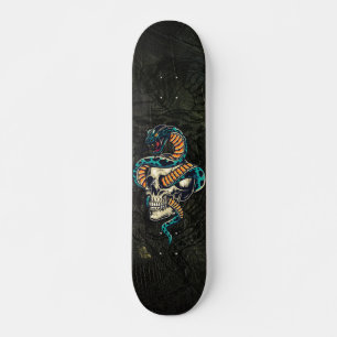 Skateboard serpent sur crâne imprimé sur bois