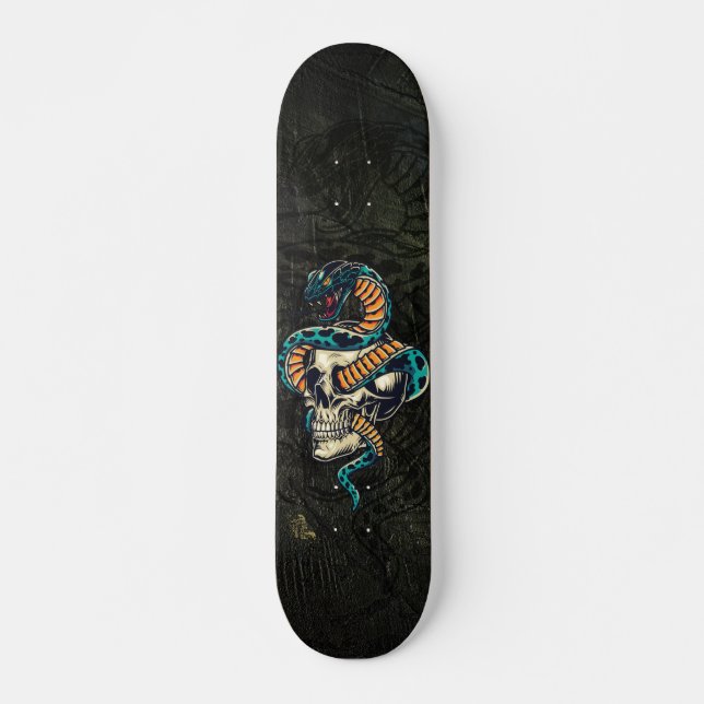 Skateboard serpent sur crâne imprimé sur bois (Anverso )
