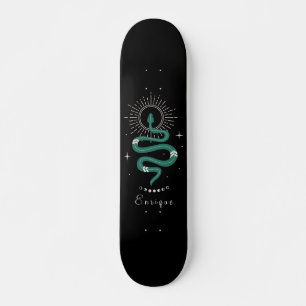 Skateboard Serpiente Celestial Verde Místico y Nombre Espuma