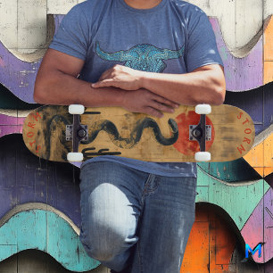 Skateboard Serpiente del Desierto Enroscada Bajo Luna Roja, R