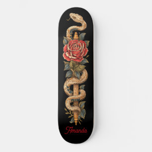 Skateboard Serpiente Python con Rosa Roja