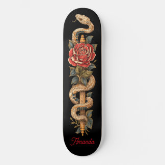 Skateboard Serpiente Python con Rosa Roja
