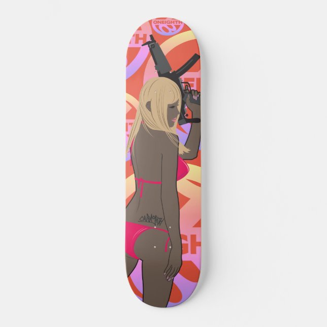 Skateboard She's got a gun 2 with logos (Anverso)