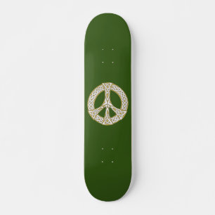 Skateboard Signo de paz celta dorada y blanca