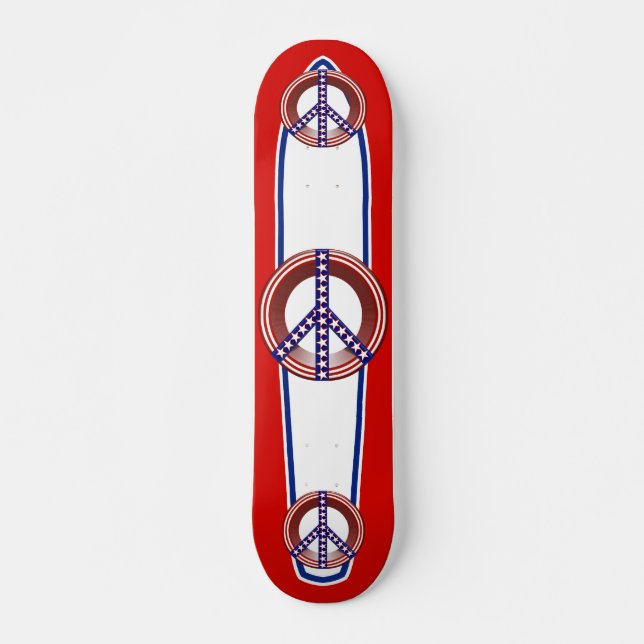 Skateboard Signo de paz rojo blanco y azul (Anverso )