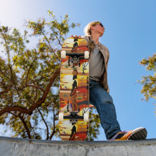 Skateboard Silhouette de una bella mujer africana sobre los S