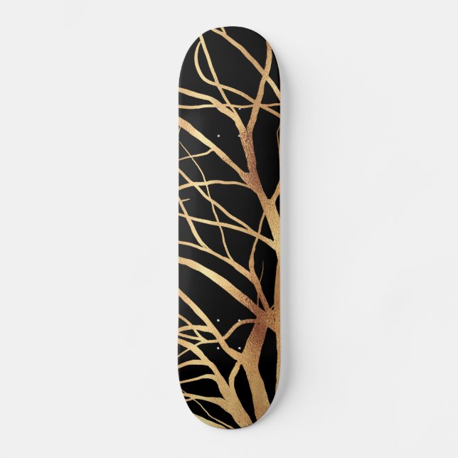 Skateboard Silhouette moderna de árbol de oro Diseño negro mí (Anverso)