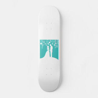 Skateboard Silhouettes Aqua & White Bride y Groom Boda