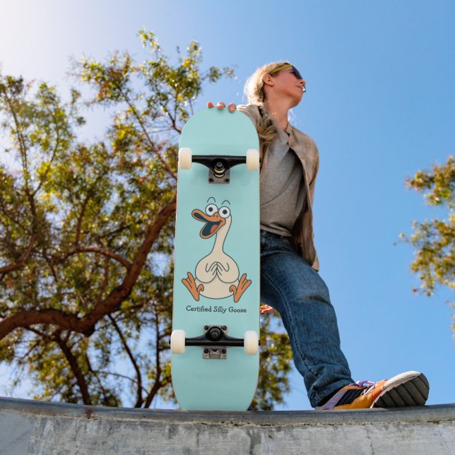 Skateboard Silly Goose, Quirky, Funny Cartoon Goose (Exterior 1)
