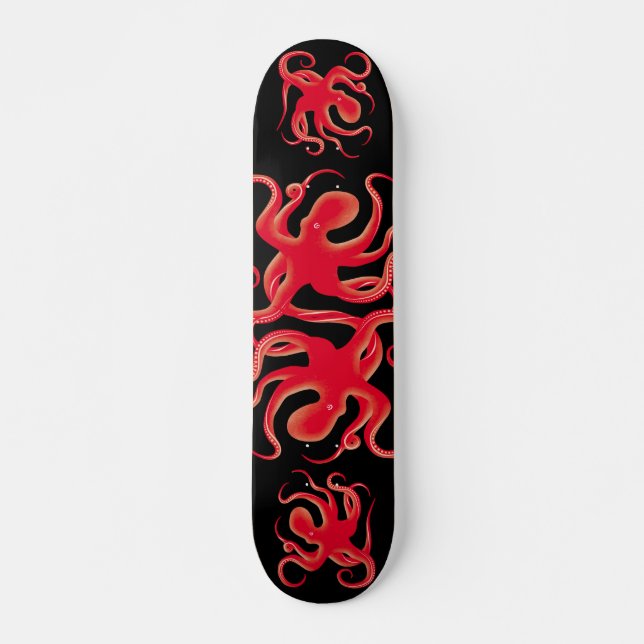 Skateboard Silueta de arte octopus de vector rojo simple (Anverso )