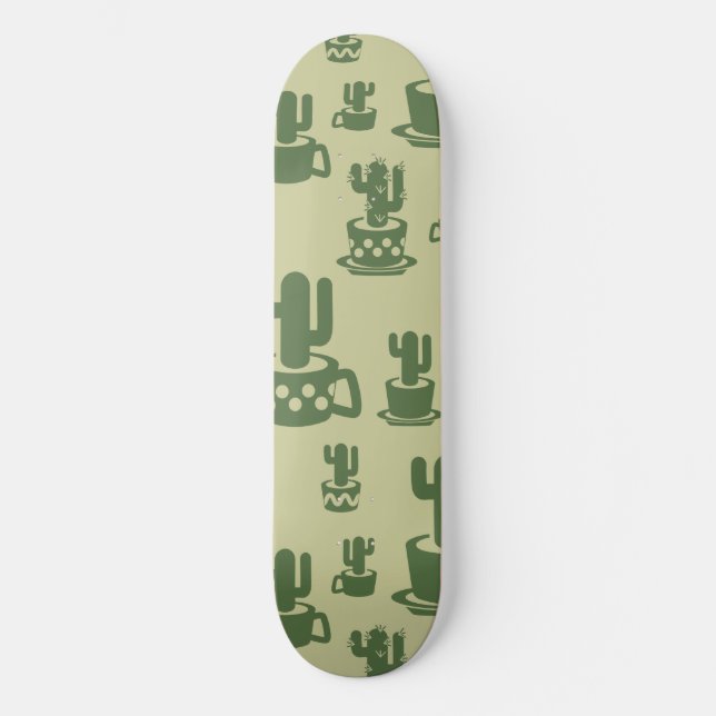 Skateboard Silueta de cactus suculenta en tazas y macetas (Anverso)