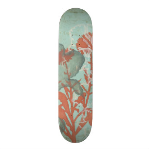 Skateboard Silueta de flores rojas de fondo Verde azulado