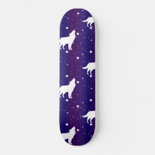 Skateboard Silueta de Lobo Noche Estrellada Galaxia Amante Un