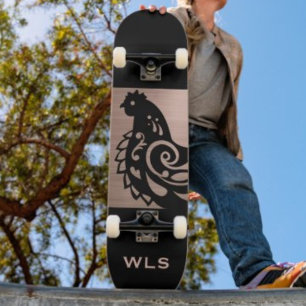 Skateboard Silueta de pollo elegante en cobre falso y negro
