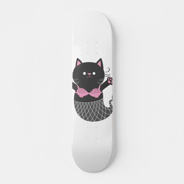 Skateboard Silueta de sirena de sirena de gatito con gato lig (Anverso )