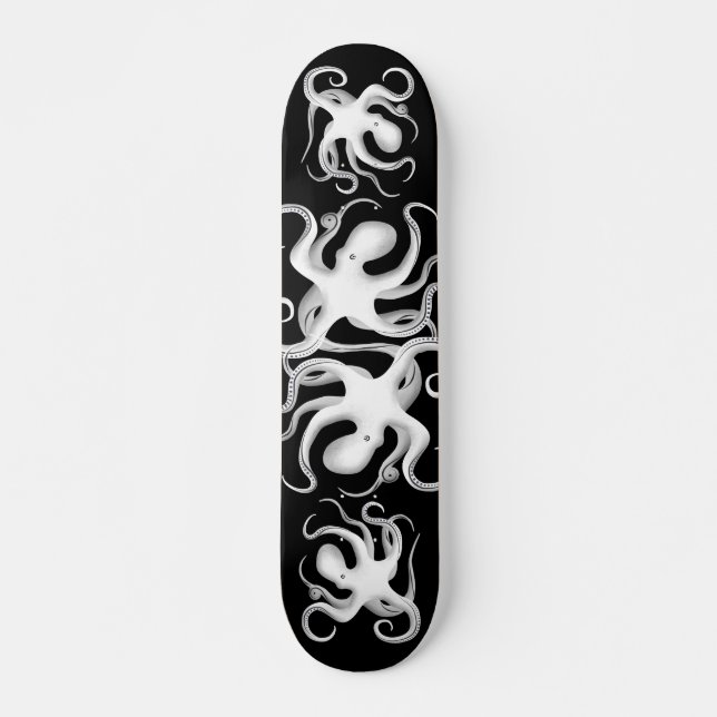 Skateboard Silueta Octopus de arte de vectores tribales blanc (Anverso )