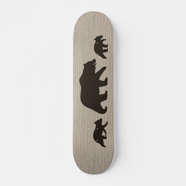 Skateboard Siluetas de oso grizzly con crías (Anverso )