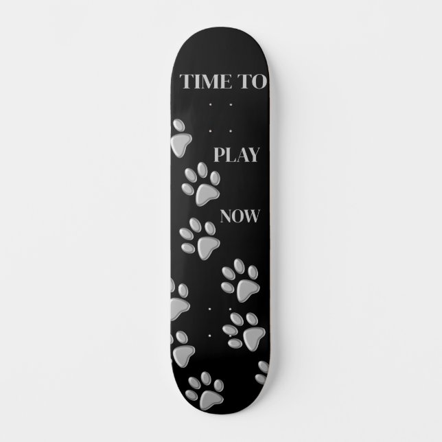Skateboard Silver Dog Paws black Background Print Pattern (Anverso)