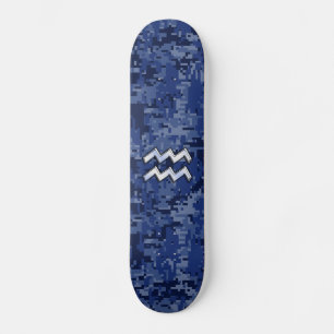 Skateboard Símbolo Aquarius Zodiac en camuflaje digital nava