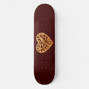 Skateboard Símbolo Borgoña del Corazón Dorado del Amor