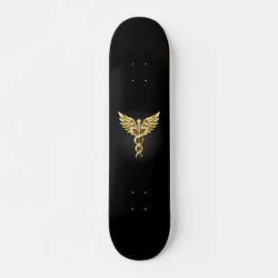 Skateboard Símbolo Caduceo Poligonal Dorado
