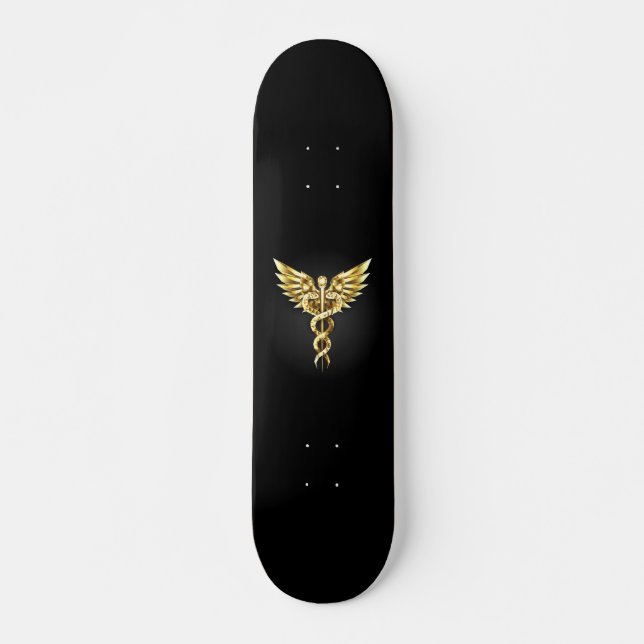 Skateboard Símbolo Caduceo Poligonal Dorado (Anverso )