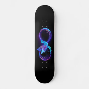 Skateboard Símbolo de infinito de neón con colibrí luminoso