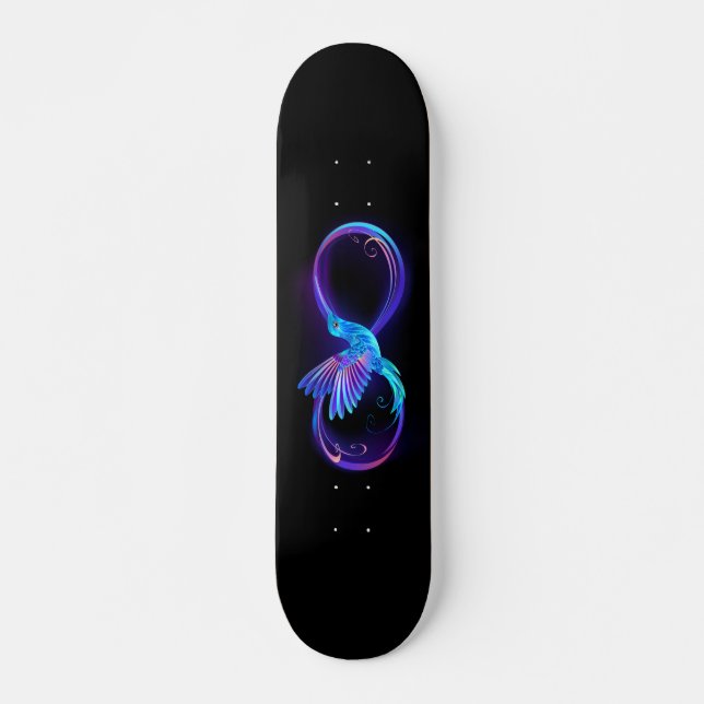 Skateboard Símbolo de infinito neón con colibrí brillante (Anverso )