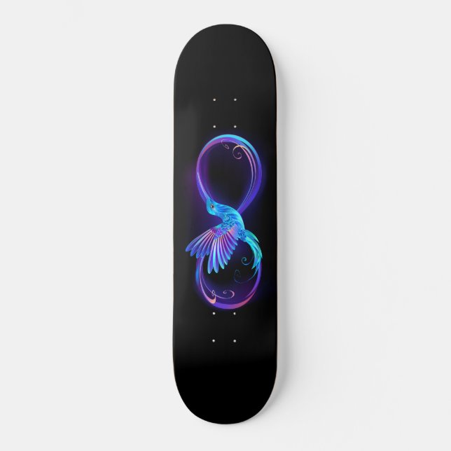 Skateboard Símbolo de infinito neón con colibrí brillante (Anverso)