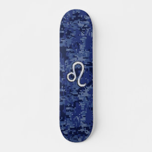 Skateboard Símbolo de Leo Zodiac en camo digital azul de la m
