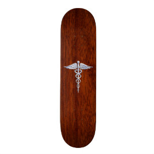 Skateboard Símbolo médico del Caduceo Plateado Decoración 
