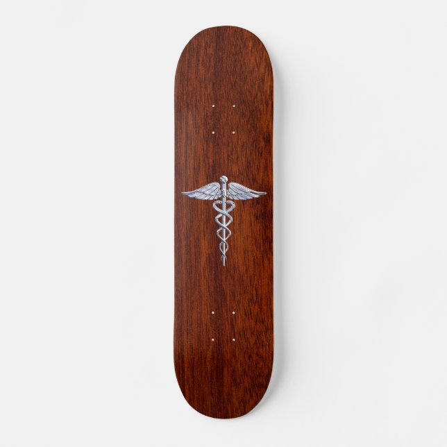 Skateboard Símbolo médico del Caduceo Plateado Decoración de  (Anverso)