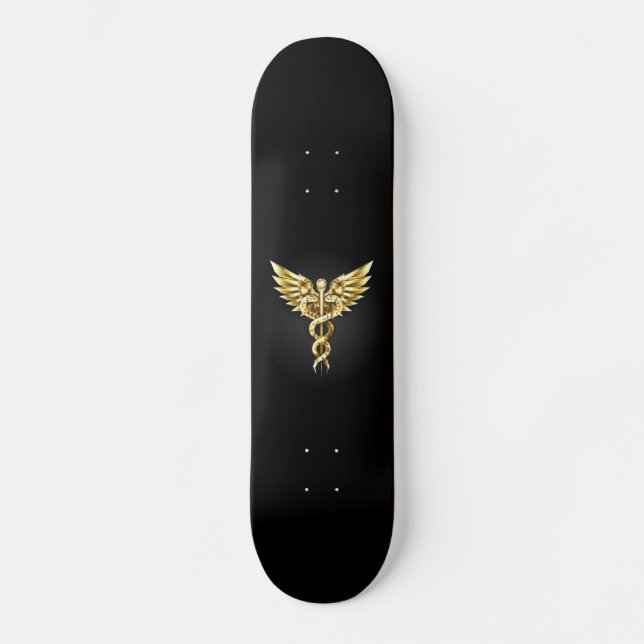 Skateboard Símbolo poligonal de oro Caduceus (Anverso)