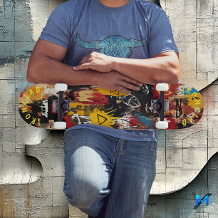 Skateboard Símbolo y cráneo abstracto de graffiti y negrita