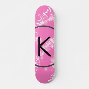 Skateboard simple monograma blanco minimalista purpurina agua