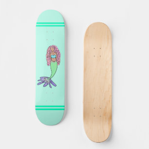 Skateboard sirena arcoíris rosa azul morado verde negro rizad