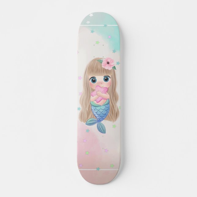 Skateboard Sirena de bebé, estrellas (Anverso )