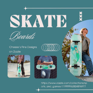 Skateboard  Sirena Femenina Cola Verde Azul 