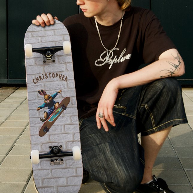 Skateboard Skateboarding Bunny Rabbit Brick Wall Name (Skateboarding Bunny Rabbit Brick Wall Name Easter Skateboard)
