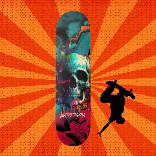 Skateboard skateboarding es un divertido cráneo de graffiti (Original and best online Zazzle skateboard shop- Urban Warrior)