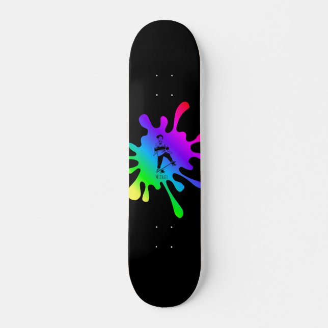 Skateboard Skateboarding Kid Colorful Paint Splash Añadir nom (Anverso )