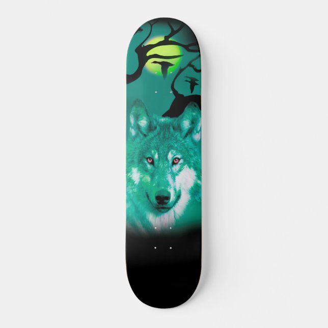 Skateboard Skateboards+Wolf+acuarela+verde+azul+moderno (Anverso)