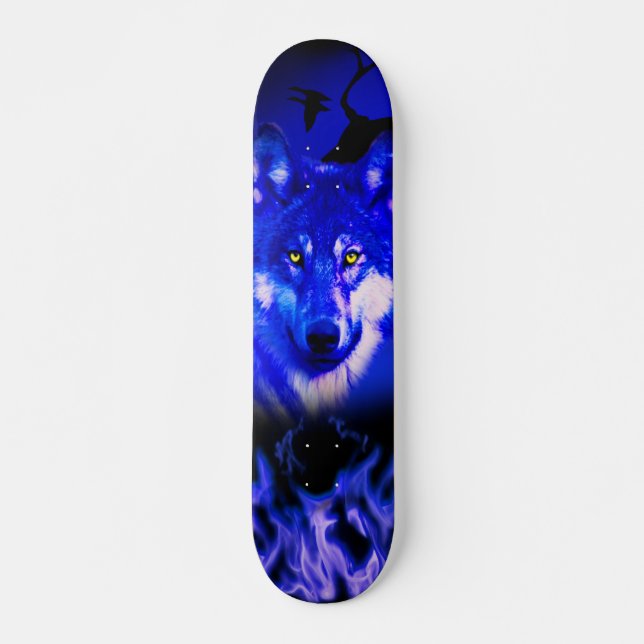 Skateboard Skateboards+Wolf+Animal+Acuarela+verde+azul (Anverso )