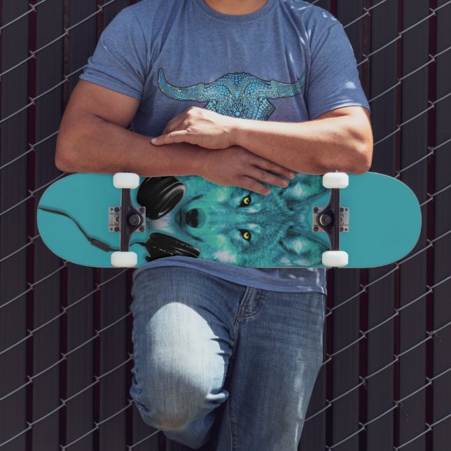 Skateboard Skateboards+Wolf+Animal+Acuarela+verde+azul+modo (Exterior 3)