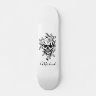 Skateboard Skeleton floral Skeleton Gótico Elegante y nombre