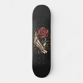 Skateboard Skeleton Hand Holding Rose Flower Gothic Floral