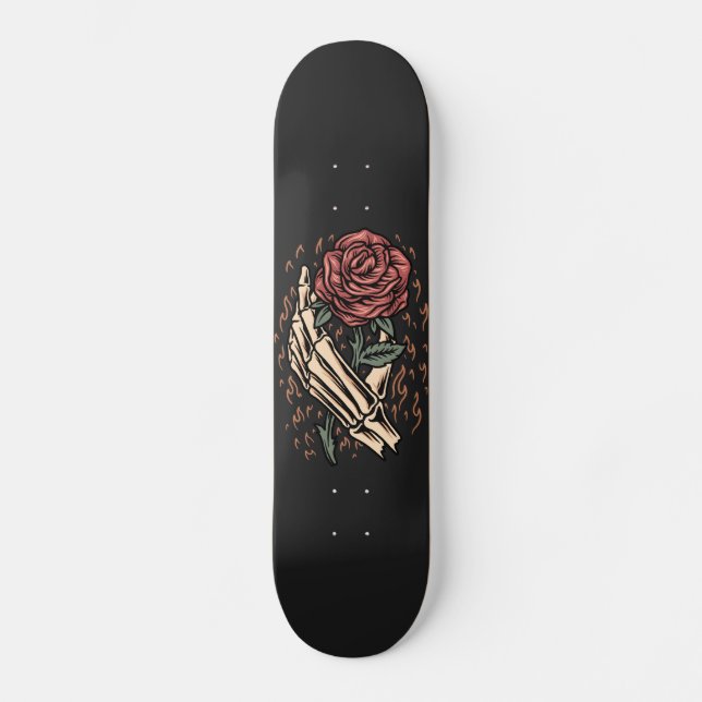 Skateboard Skeleton Hand Holding Rose Flower Gothic Floral (Anverso)