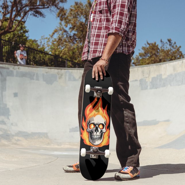 Skateboard Skeleton Skeleton en llamas retro muerto (Exterior 2)
