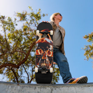 Skateboard Skeleton Skeleton en llamas retro muerto